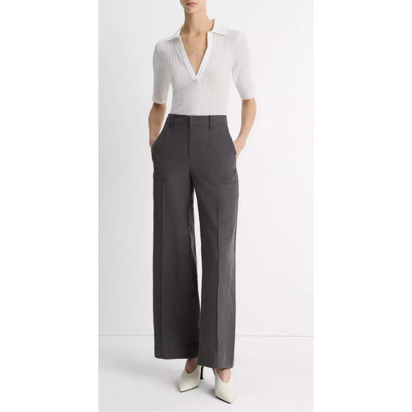 VINCE Utility Pants Taupewood Lightweight Wide Leg HR Relaxed Fit - Picture 3 of 14